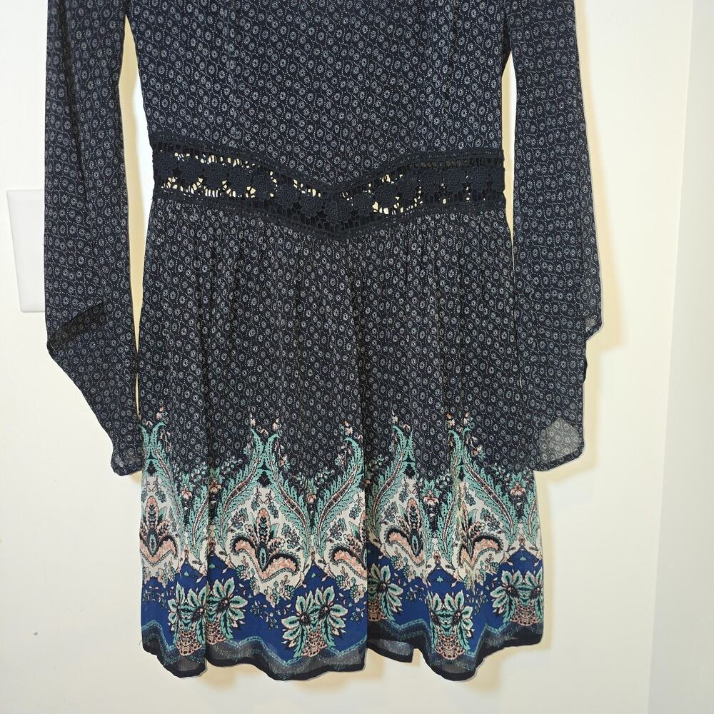 Hollister Y2K Womens Skater Boho Mini Dress Sz S Floral Paisley Flare Sleeve - Picture 4 of 10